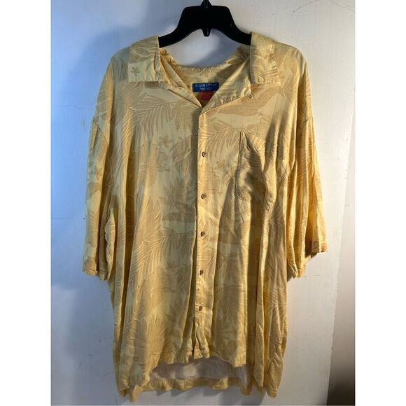 Puritan Hawaiian Beach Cruise Rayon Shirt 2x Flowers Yellow Wood Buttons rn#5246 - Picture 2 of 7